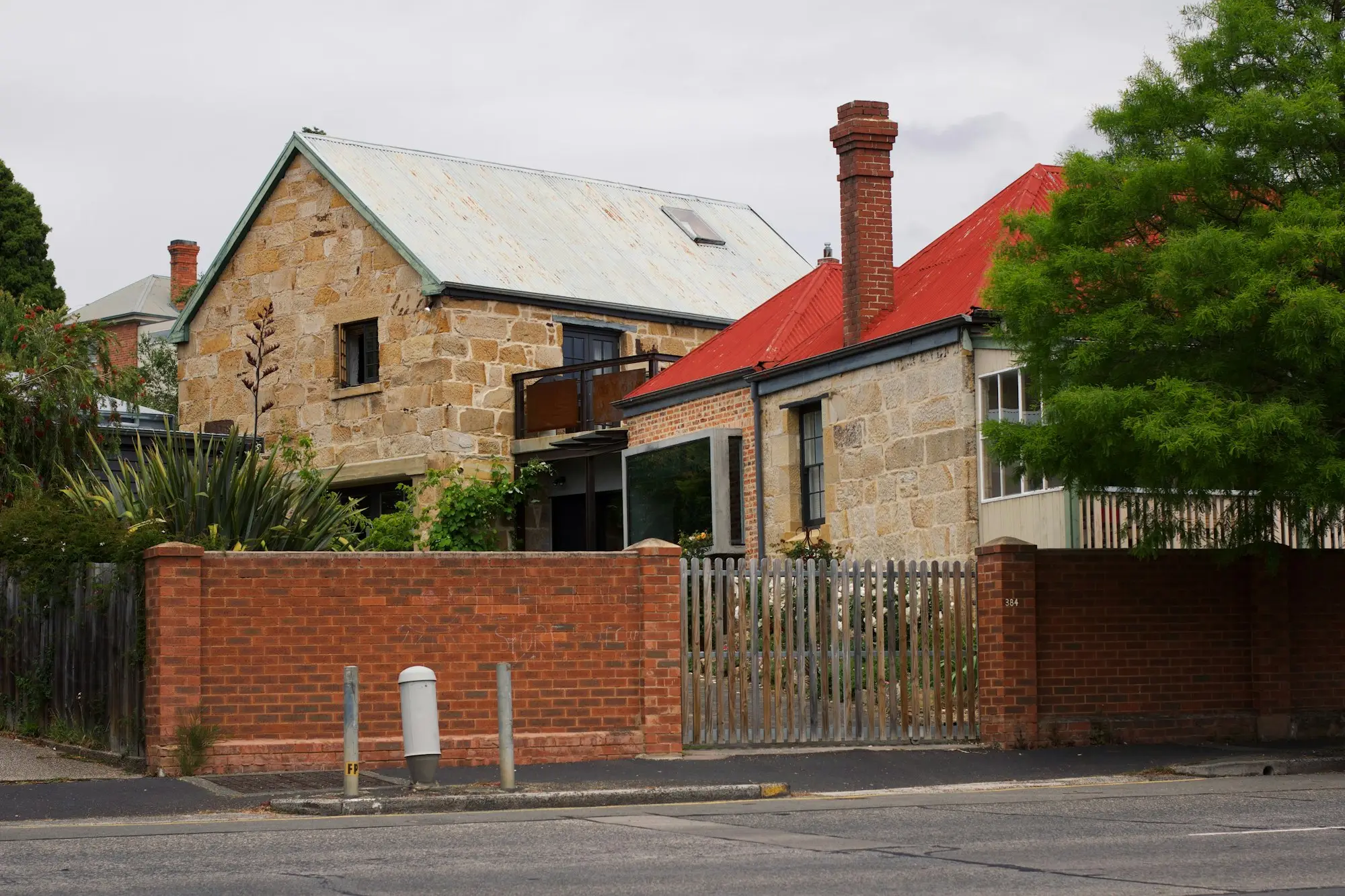 Heritage stone buildings on a street in Hobart